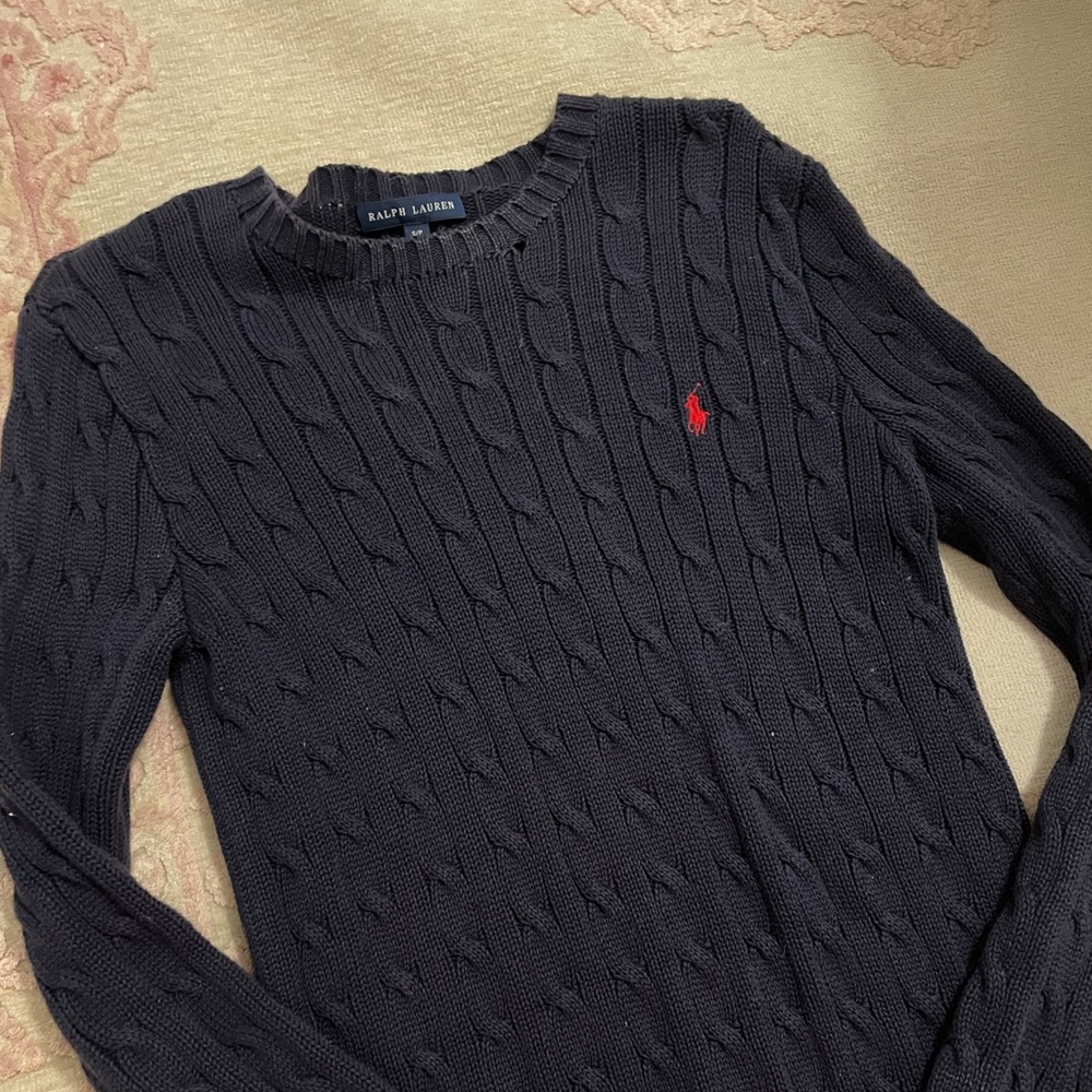 Ralph Lauren Polo Navy Cable Knit Sweater, Size Small